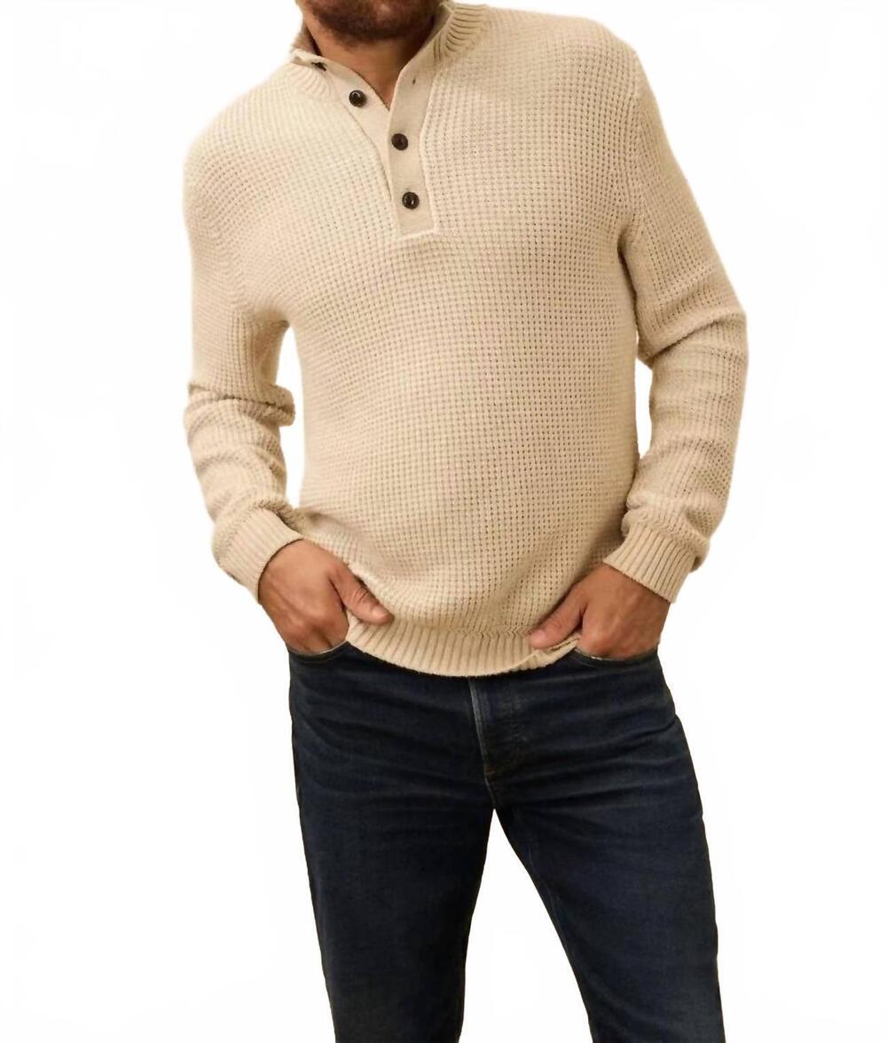 NEW FAHERTY quarter button sweater in alpine khaki